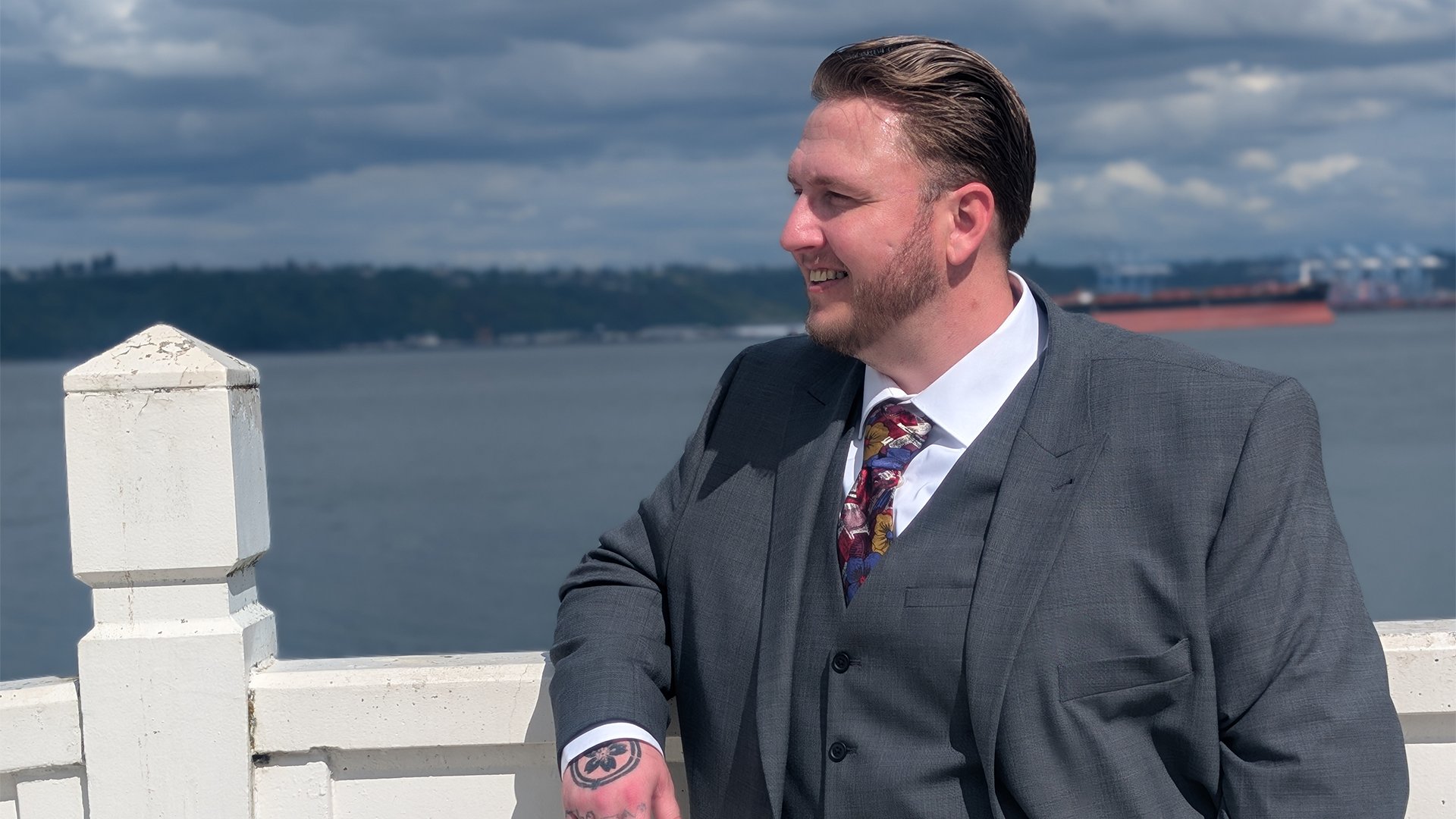 Darek Blum overlooking Commencement Bay, Tacoma